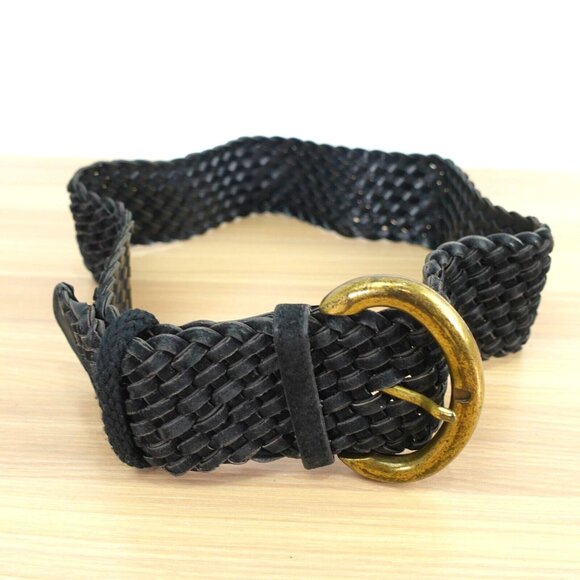 VINTAGE Braided Belt Womens Small Leather Chunky Waist Dress Suede 90s USA OMEGA - Picture 2 of 16